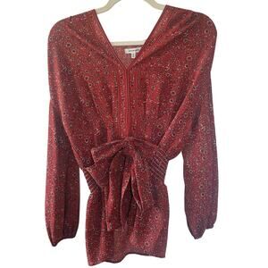 Max Studio European Summer Red Floral Long Sleeve Blouse -S Boho Chic Flowy